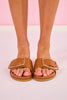 Shu Shop Camel Large Buckle Leather Slides