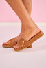 Shu Shop Camel Large Buckle Leather Slides
