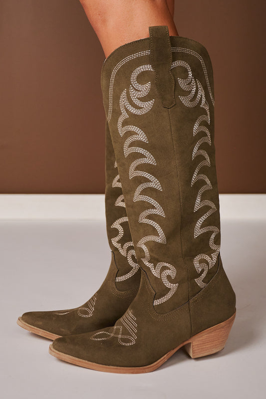 Olive Tall Western Boots