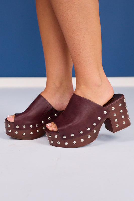 Shu Shop Chocolate Brown Platform Studded Clogs