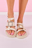 Ivory Patent Rhinestone Square Buckle Sandals