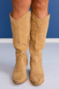 Beige Suede Knee High Boots