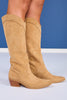 Beige Suede Knee High Boots