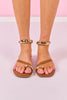 Tan Flat Toe and Ankle Gold Embellished Strap Sandals