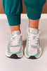 Silver and Green Retro Runner Sneakers