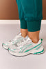 Silver and Green Retro Runner Sneakers