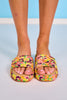 Multi Floral Embroidered Platform Slides