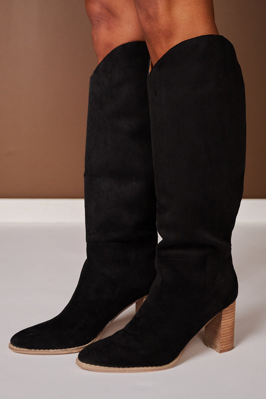 Black Suede Tall Pointed Toe Boots