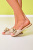 Champagne Pleated Bow Slides