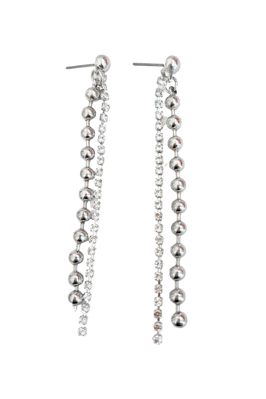 Silver and Rhinestone Double Chain Drop Earrings