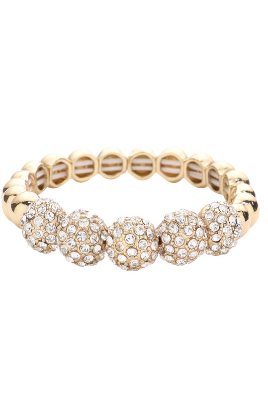 Gold Rhinestone Embellished Metal Dome Stretch Bracelet