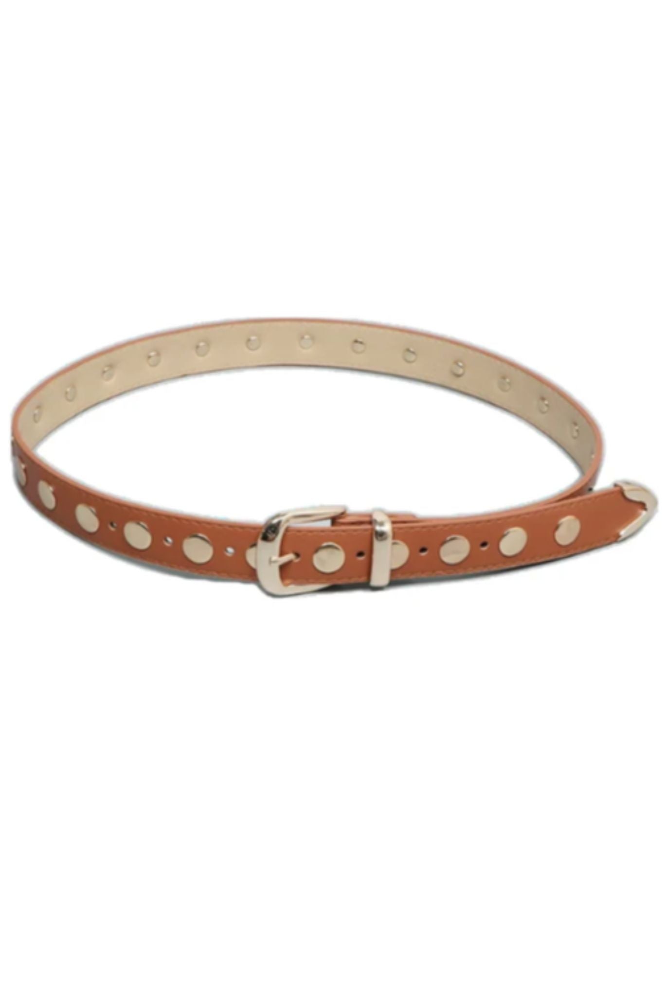 Brown Skinny Gold Studded Belt