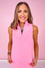 SSYS Peyton Sleeveless Scuba Frill Neck Top In Bright Pink