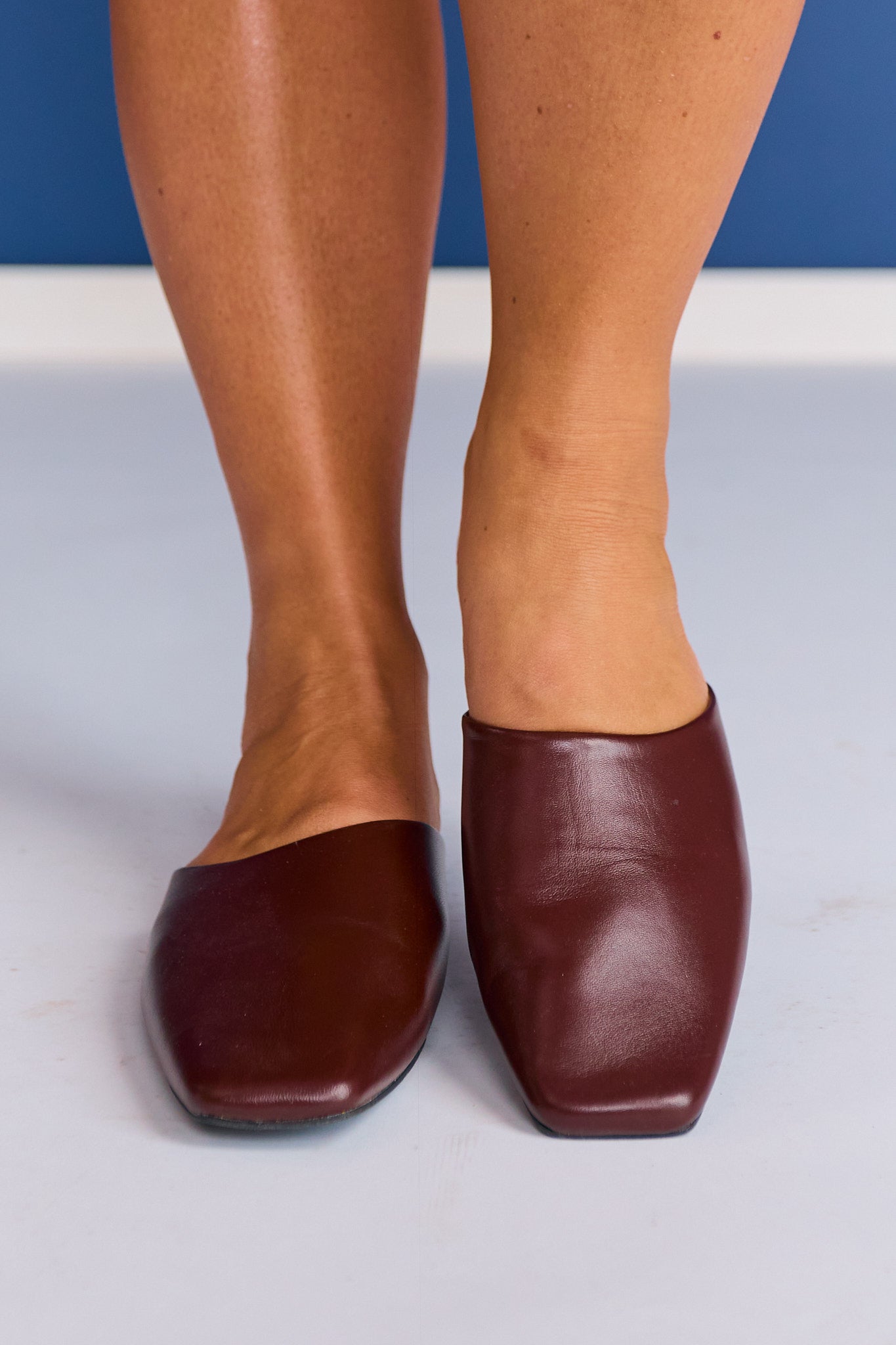 Chocolate Leather Square Toe Mule Flats