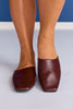 Chocolate Leather Square Toe Mule Flats