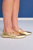 Gold Closed Toe Flats with Buckle