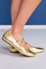 Gold Closed Toe Flats with Buckle