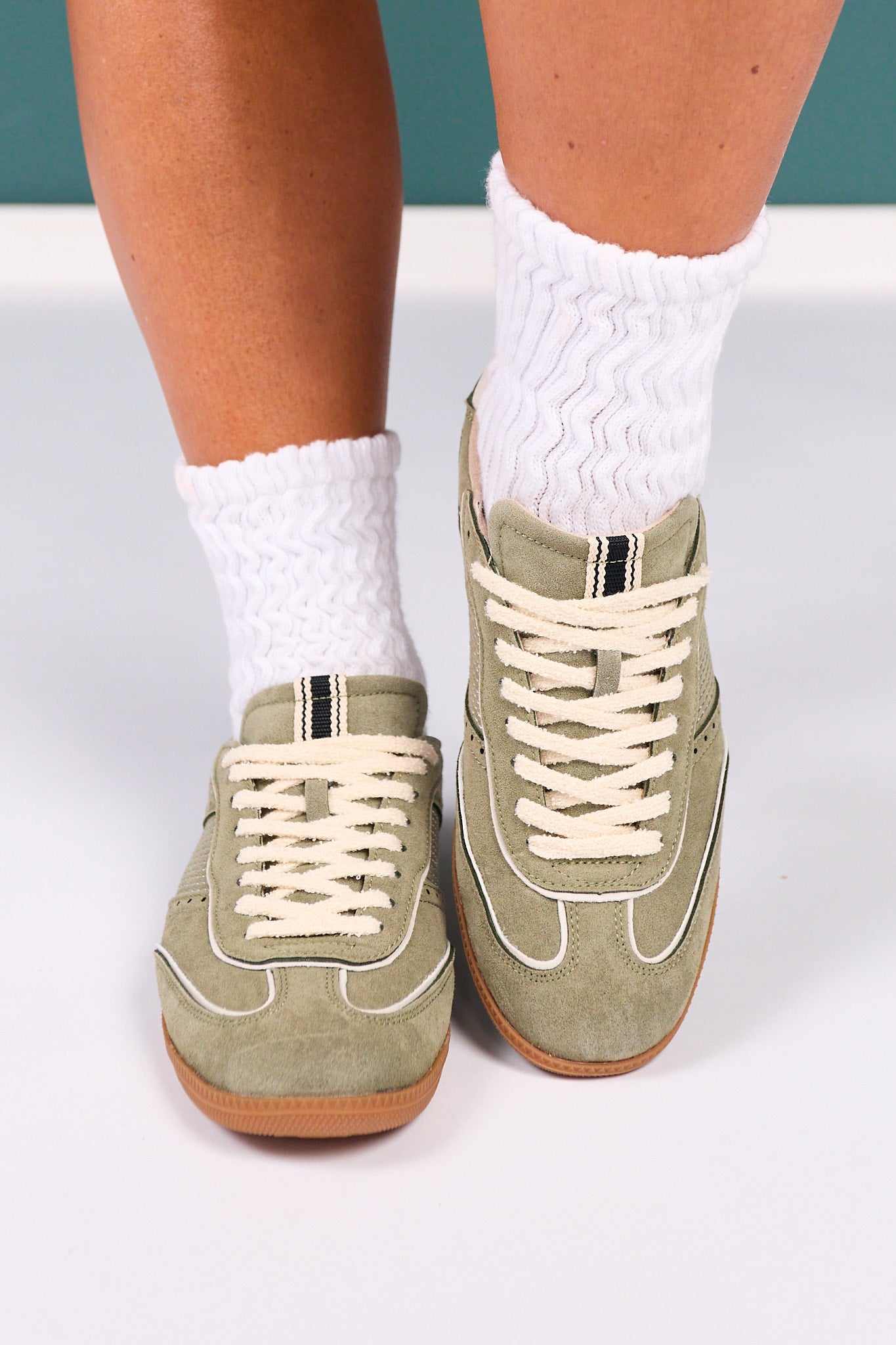 Shu Shop Olive Suede Low Profile Sneakers