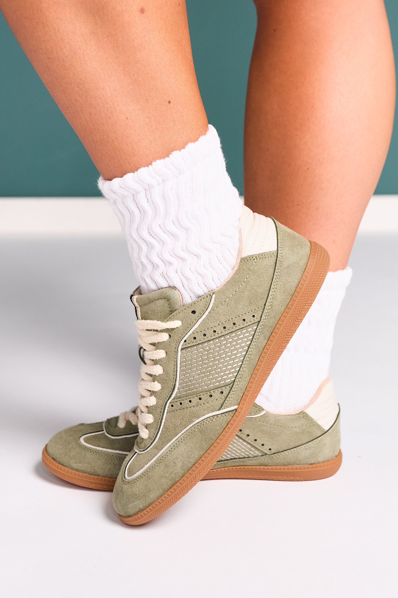 Shu Shop Olive Suede Low Profile Sneakers