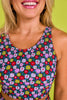 SSYS Black Daisy Burst Print Compression Sports Bra