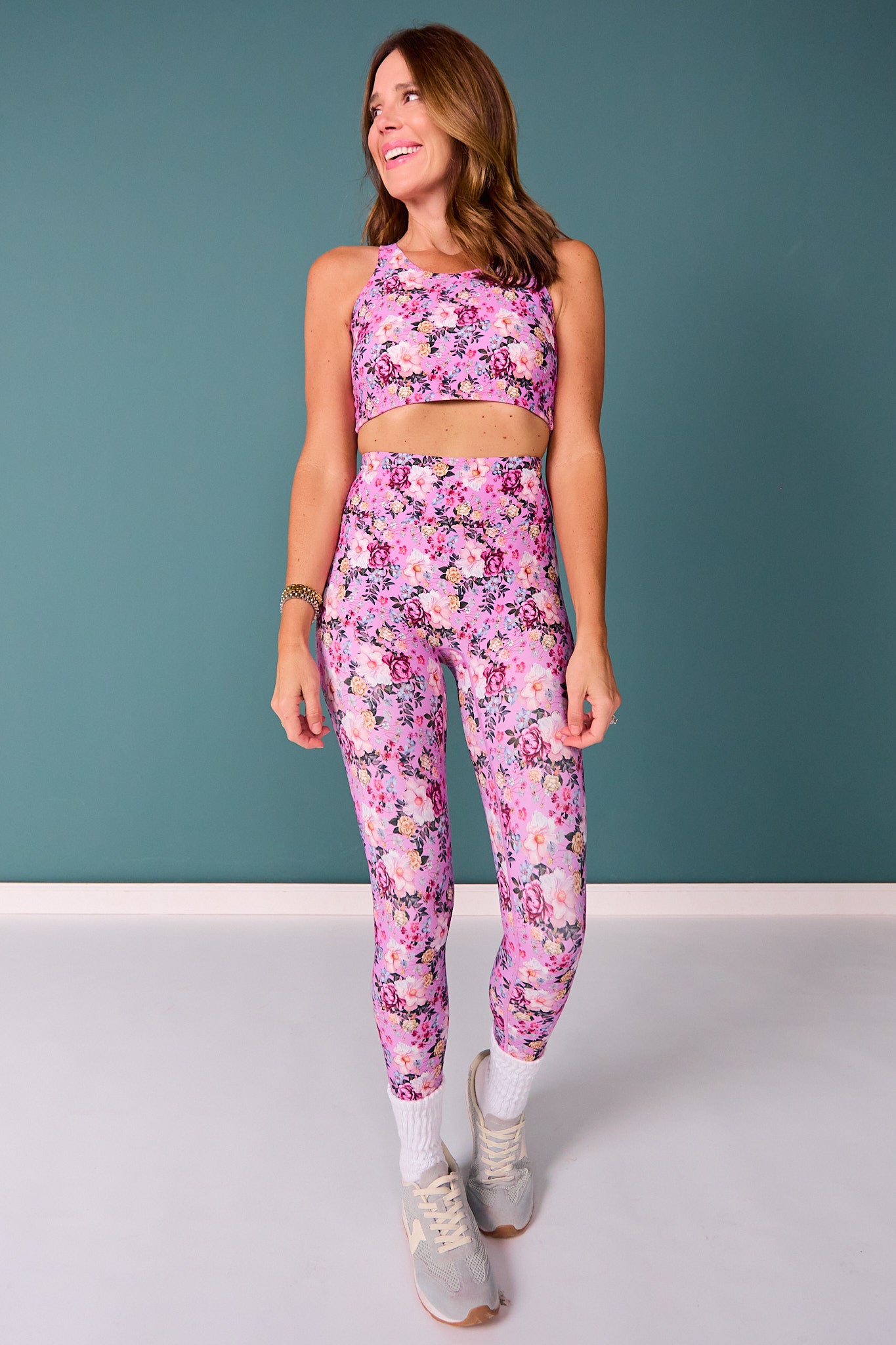 SSYS Magenta Bloom Print Compression Sports Bra