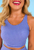 SSYS Navy Gingham Print Compression Sports Bra