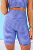 SSYS Navy Gingham Print Seamless Biker Shorts