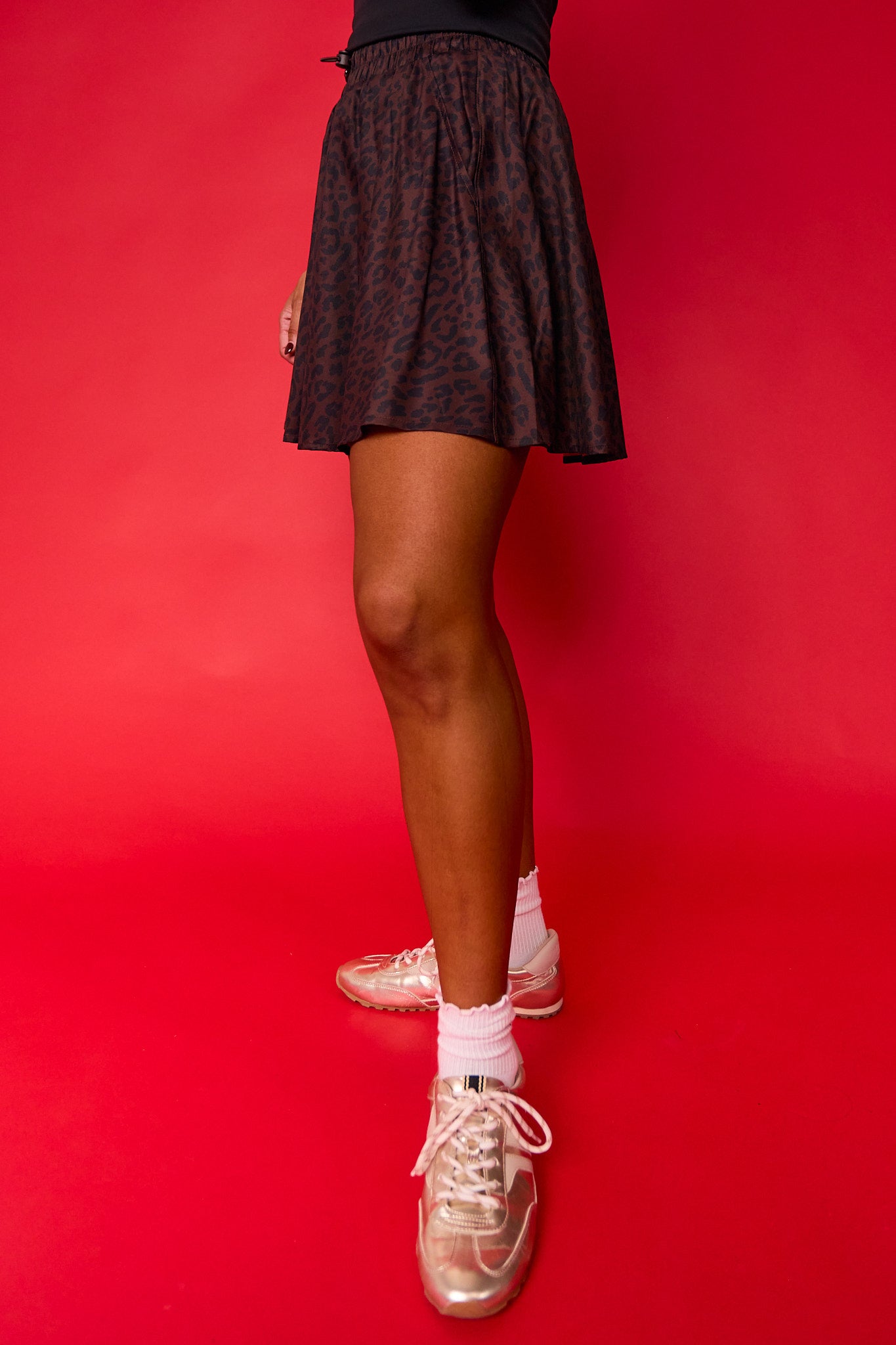 SSYS Chocolate Animal Print Drawstring Active Skort