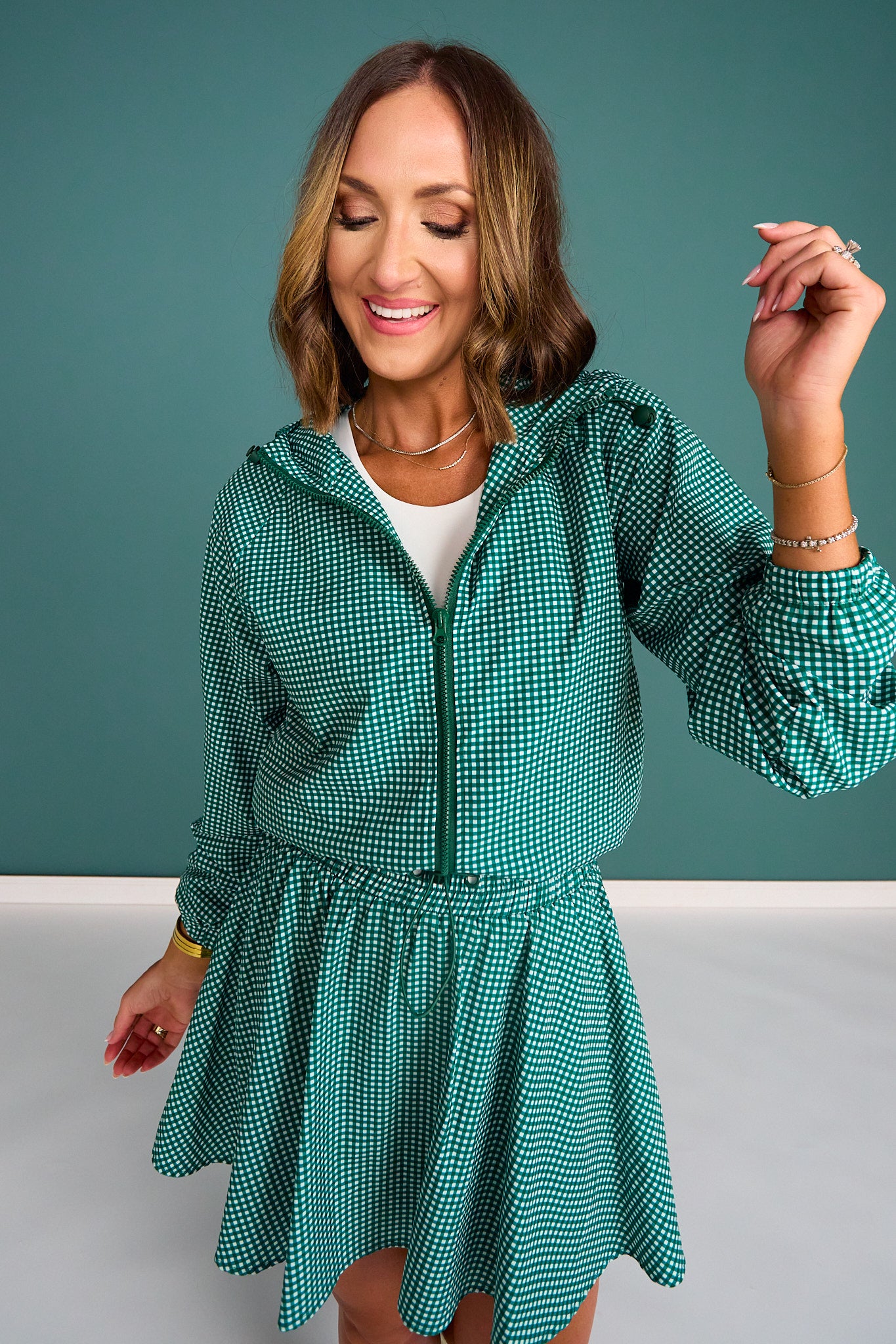 SSYS Green Gingham Zip Hooded Jacket