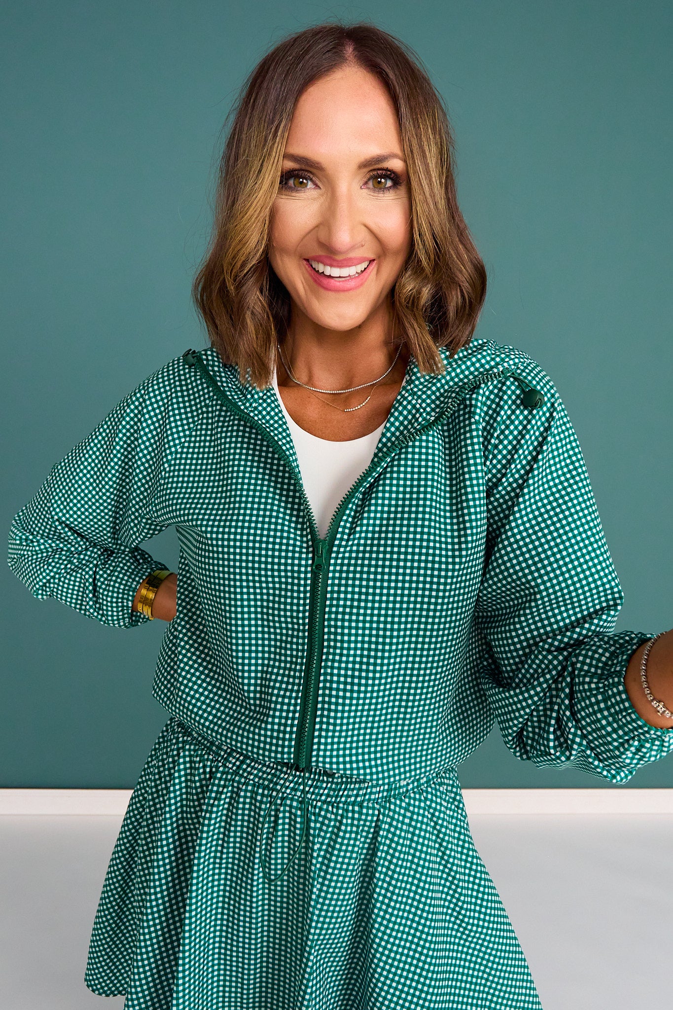 SSYS Green Gingham Zip Hooded Jacket