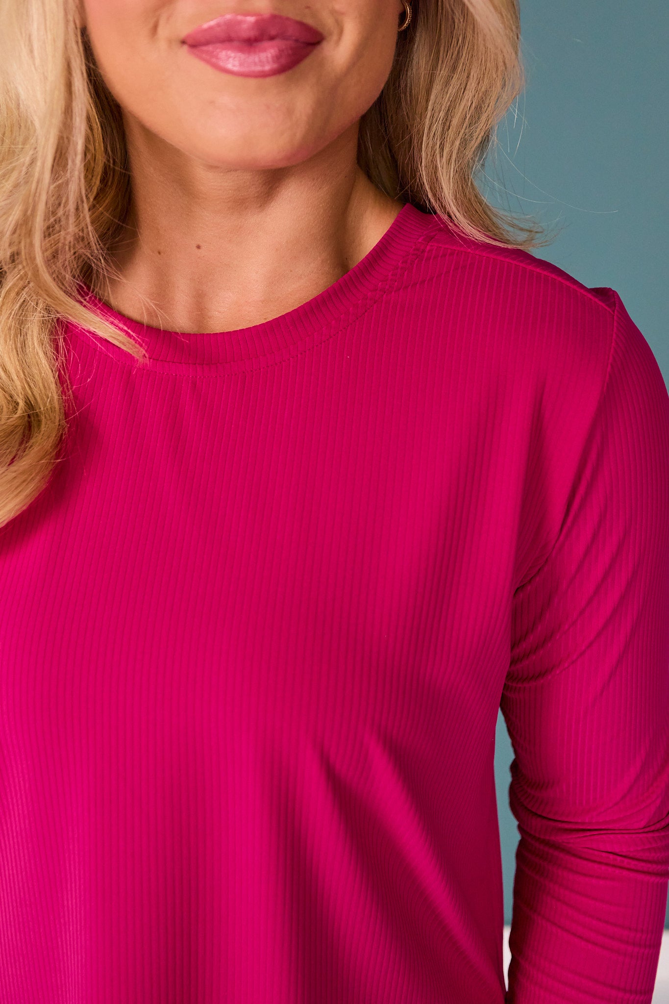 SSYS Ribbed Long Sleeve Active Top In Deep Pink