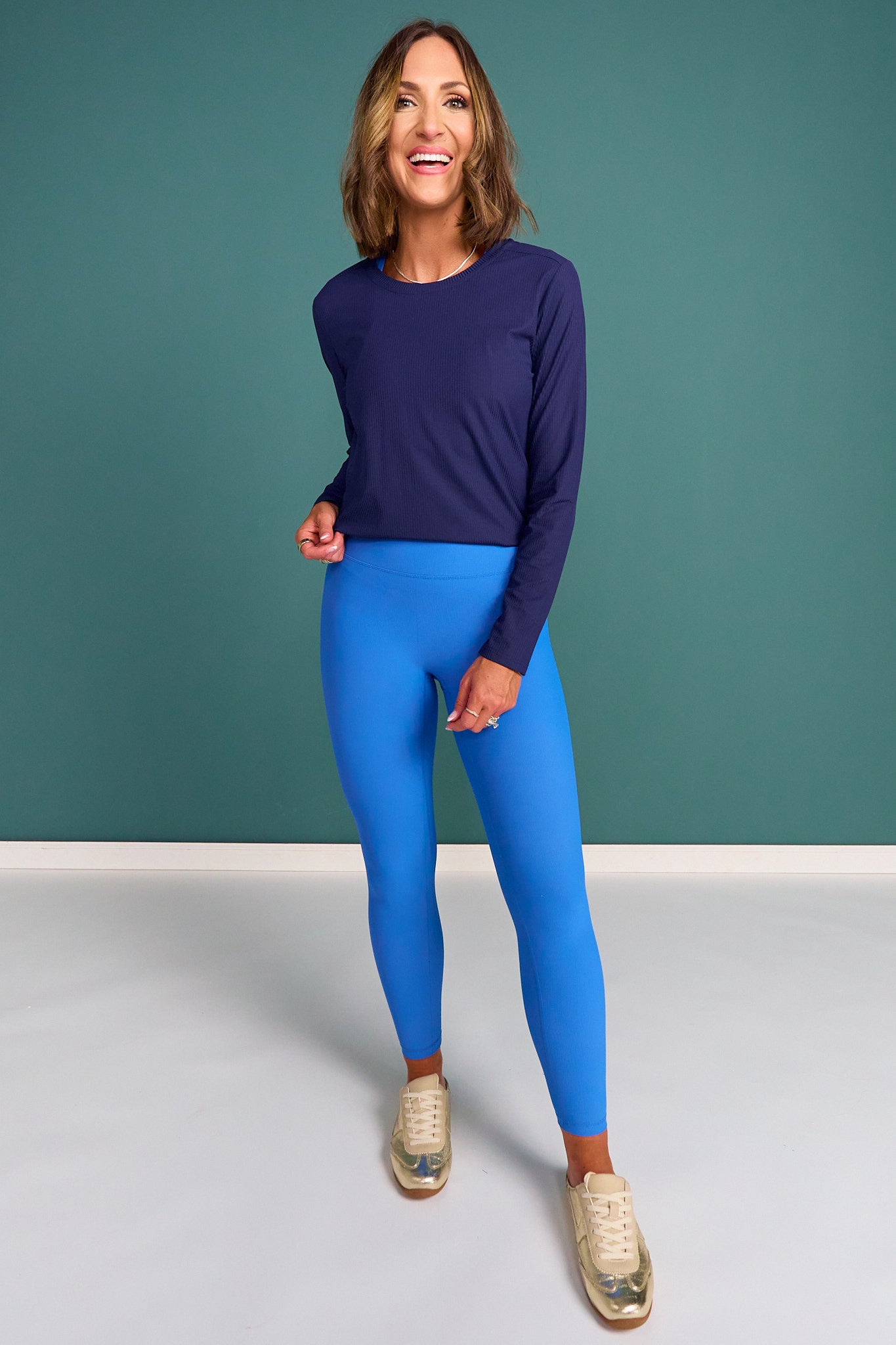 SSYS Ribbed Long Sleeve Active Top In Navy
