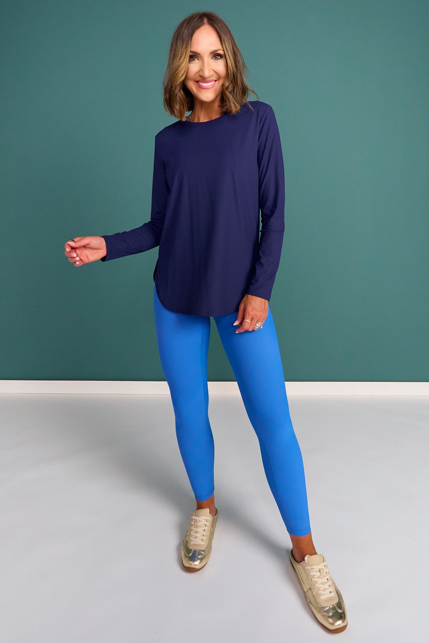 SSYS Ribbed Long Sleeve Active Top In Navy