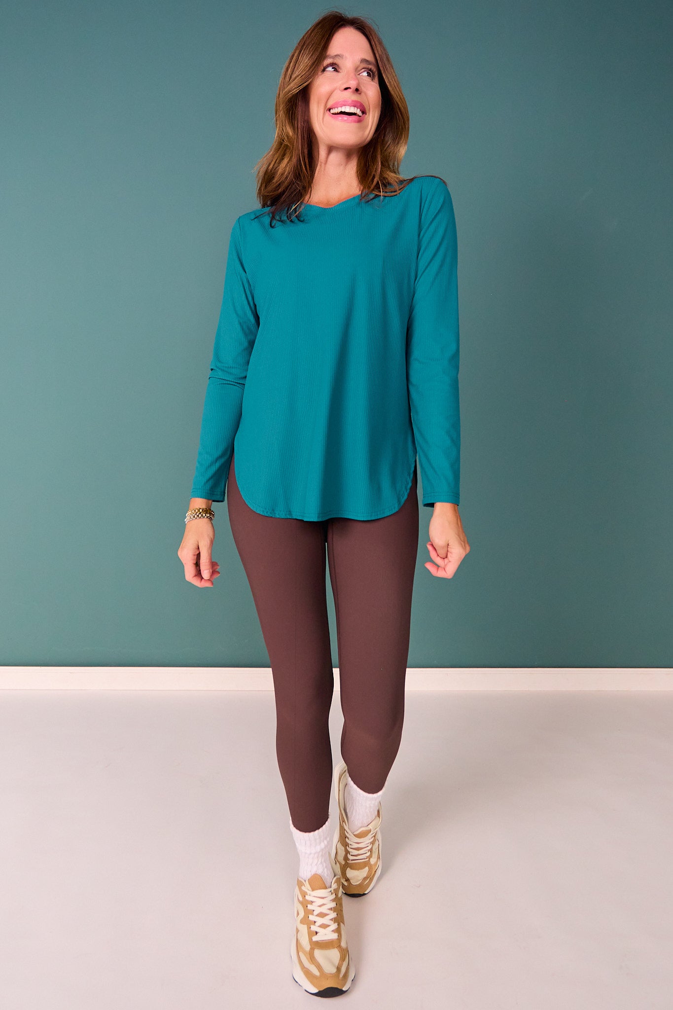 SSYS Ribbed Long Sleeve Active Top In Teal
