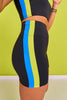 SSYS Neon Blue and Neon Yellow Inset Black High Waist Biker Shorts