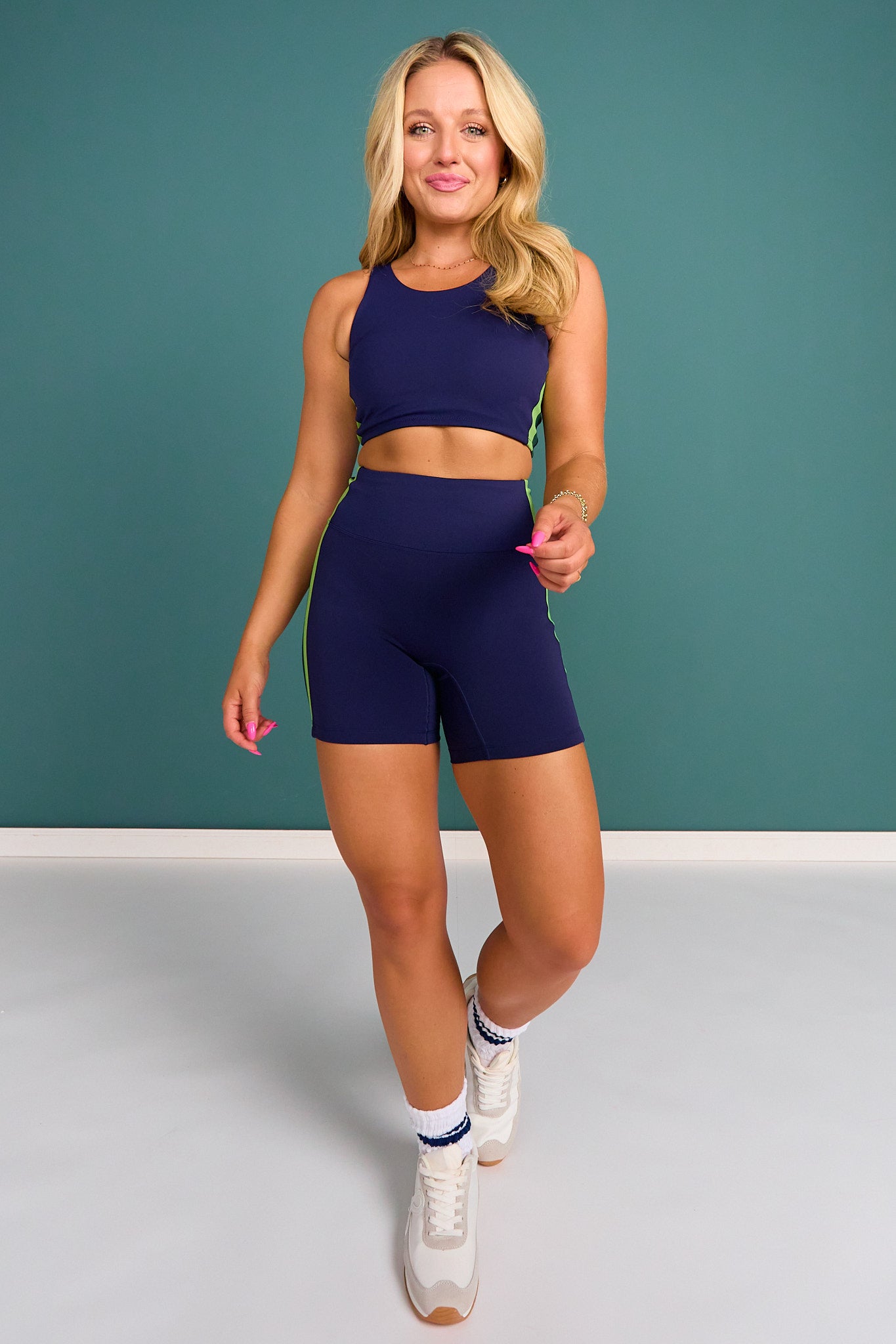 SSYS Hunter And Matcha Inset Stripe Navy Sports Bra