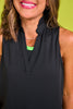 SSYS Signature Black Sleeveless Frill V Neck Active Top