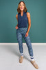 SSYS Signature Navy Sleeveless Frill V Neck Active Top