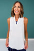 SSYS Signature White Sleeveless Frill V Neck Active Top