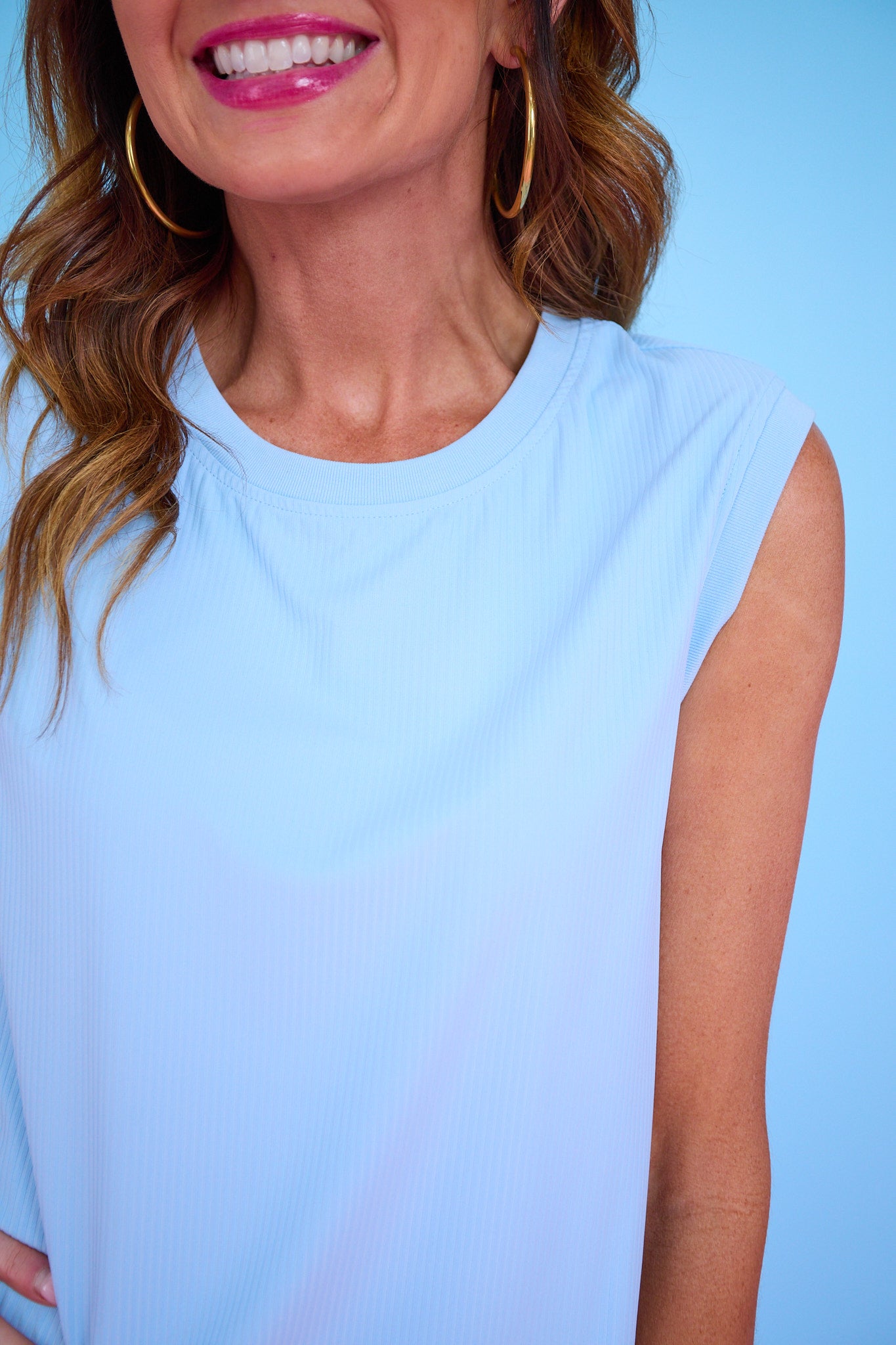 SSYS Signature Powder Blue Muscle Cut Ribbed Top