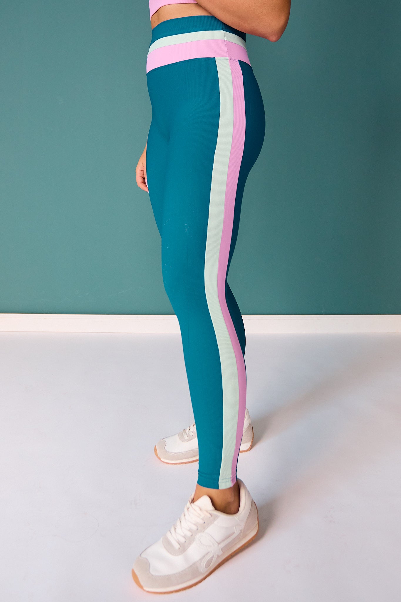SSYS Lavender and Turquoise Contrast Ribbed Teal High Waist Leggings
