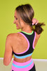 SSYS Pink and Baby Blue Colorblock Contrast Black Sports Bra