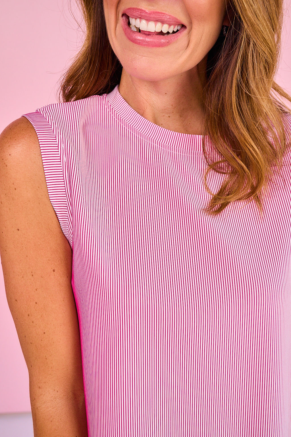 SSYS Signature Raspberry Stripe Contrast Muscle Cut Ribbed Top