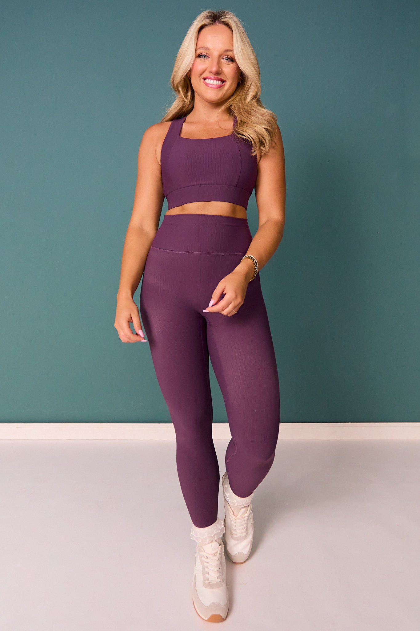 SSYS Ribbed Cross Back Sports Bra In Plum