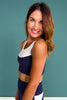 SSYS Curved Contrast Signature Sports Bra in Navy and White