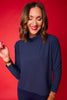 SSYS Mock Neck Ribbed Long Sleeve Active Top In Navy