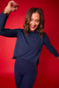 SSYS Mock Neck Ribbed Long Sleeve Active Top In Navy