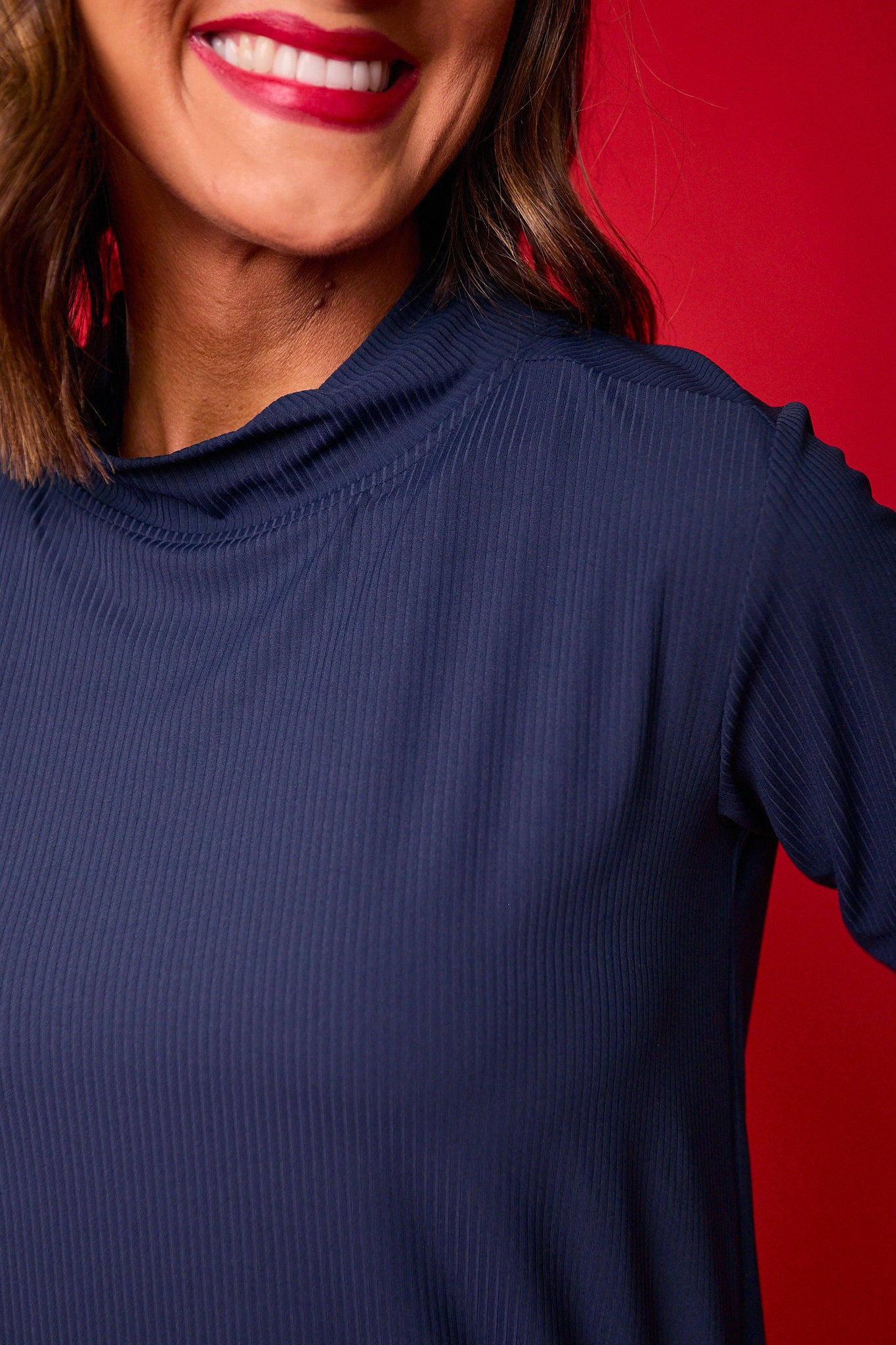 SSYS Mock Neck Ribbed Long Sleeve Active Top In Navy