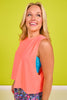 SSYS Signature Muscle Wide Armhole Active Top In Neon Coral