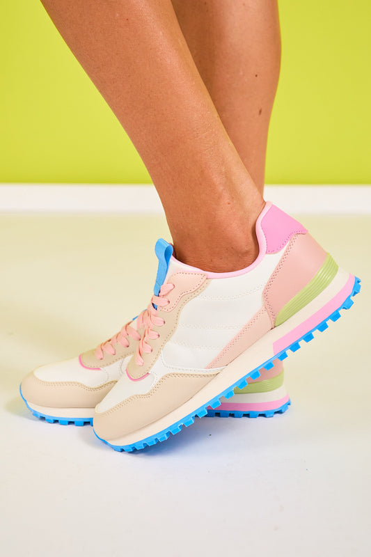 Beige Multi Colorblock Sneakers
